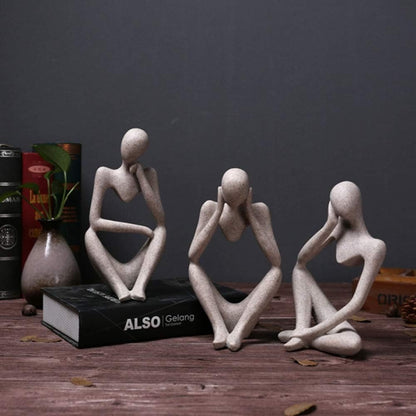 Asng Sandstone Resin Thinker Style Abstract Sculpture Statue Collectible Figurines Home Office Bookshelf Desktop Decor