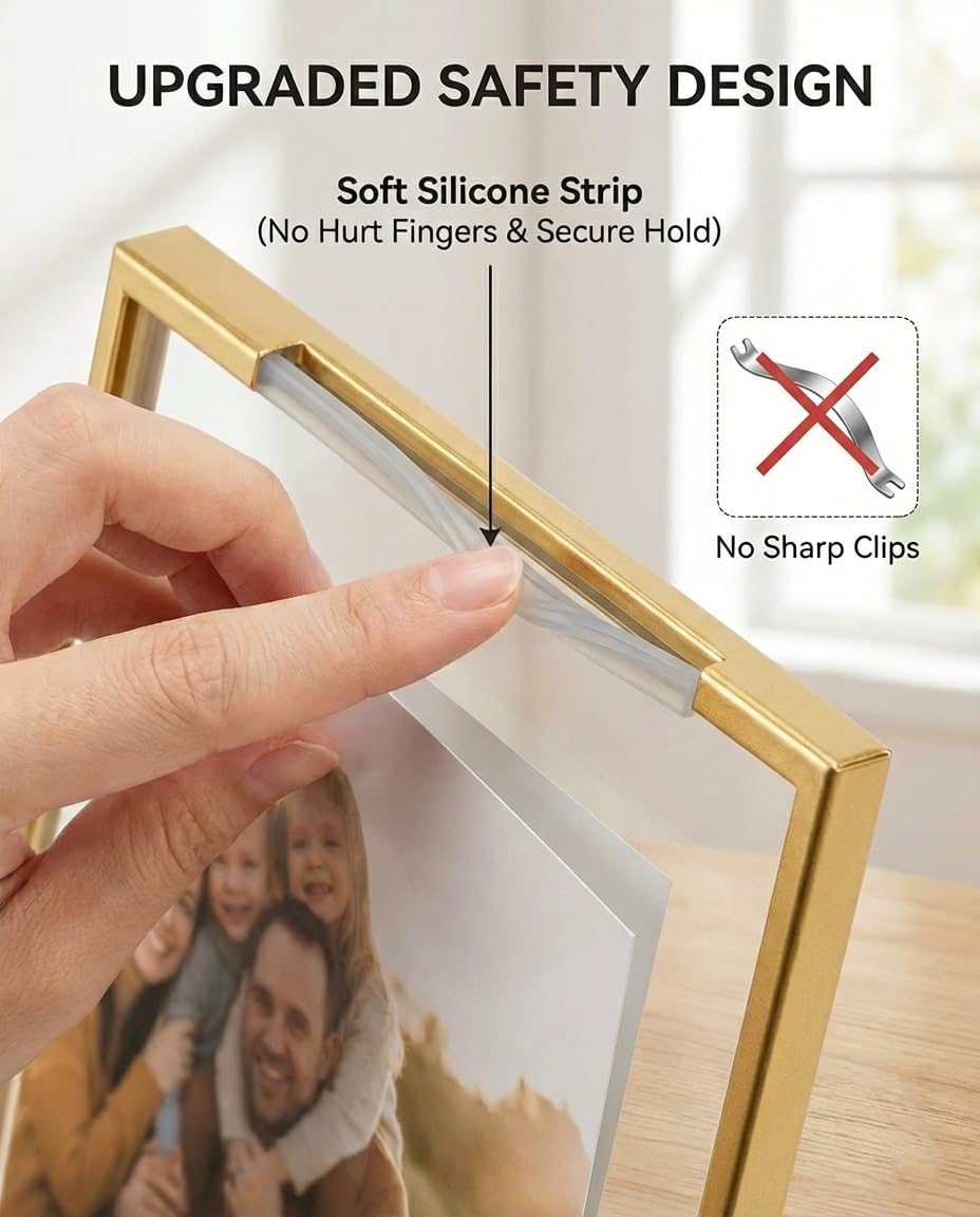 AceList Set of 3 Glass Photo Frame Collection Simple Metal Geometric Picture Frame with Glass Cover Includes 4"" x 4"", 4"" x 6"", 5"" x 7""