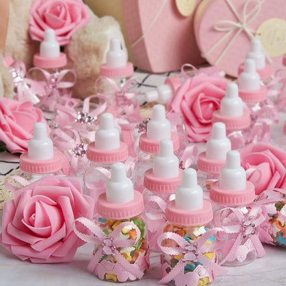 MACTING 2 Dozens Candy Box with 5 Pcs Artificial Flower Rose, 3.5 Inch Feeding Bottle for Baby Shower Favor Gift