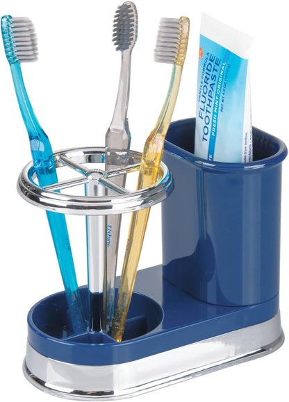 mDesign Decorative Bathroom Dental Storage Organizer for Electric Spin Toothbrush/Toothpaste - Navy Blue/Chrome