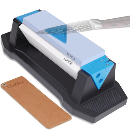 Whetstone Sharpening Stone Kit, Premium 3 Side Grit 400/1000/5000 Knife Sharpener for Sharp Blade, with Non-Slip Base, Angle Guide & Leather Strop