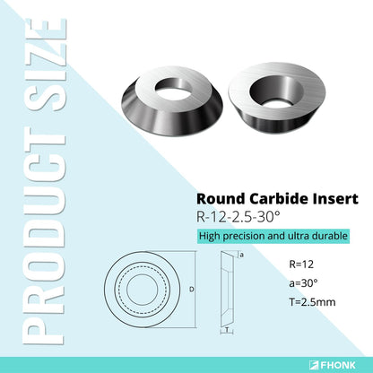 FHONK 12mm Round Carbide Inserts Blades for Woodworking, Tungsten Carbide Cutters Knives for Ci3 Woodturning, Wood Finisher Hollower Lathe Tools, 10 pcs (R-φ12x2.5-30°)