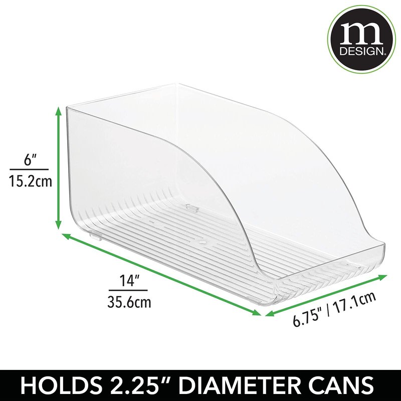 mDesign Compact Plastic Kitchen and Pantry Storage Organizer Bin for Tall Skinny Soda/Pop Cans - Kitchen, Pantry, Cabiner, Freezer, Refrigerator - 2 Pack - Clear - 14 x 6.75 x 6