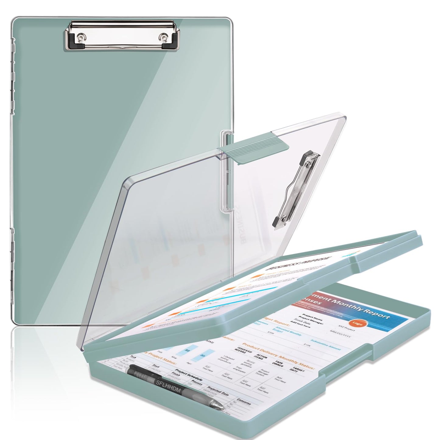 SFLHHDM Clipboard with Storage,Heavy Duty Clip Boards 8.5x11 with 2 Storage Case,Clear Visible Panel Storage Clipboards,Side Opening Nursing Clipboard Folder for Office Supplies-Dark Green