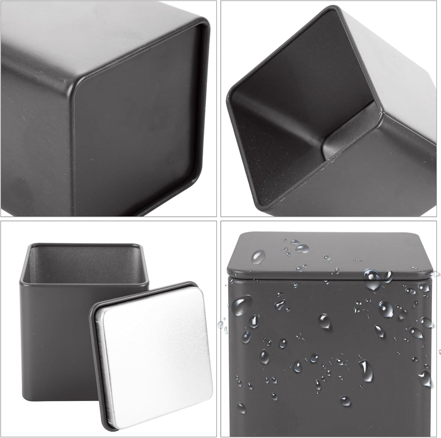 12 Pack 3 Oz WOPPLXY Minimalist Black Square Metal Tea Tins, Loose Leaf Tea Storage Containers with Airtight Lids