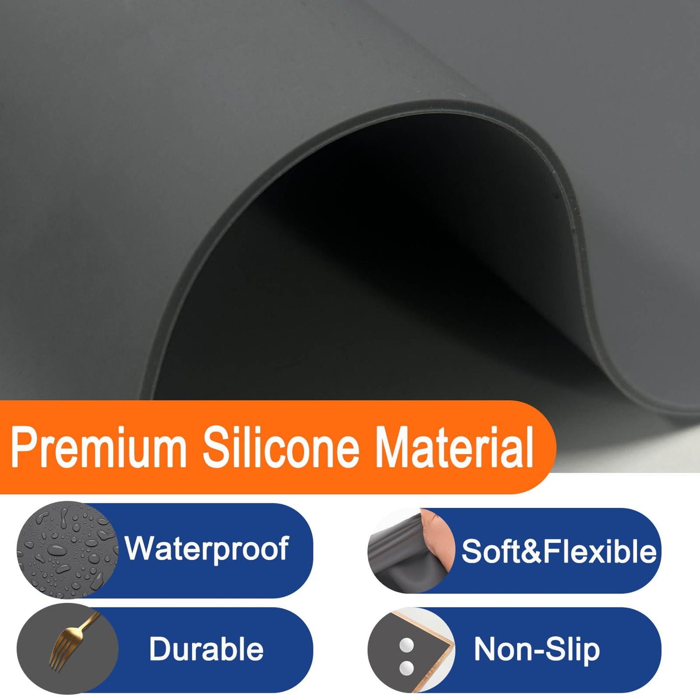 2Pack Large Silicone Mats for Kitchen Counter, 48''x24''(120cmx60cm) Heat Resistant Mat for Kitchen Island, Waterproof Multipurpose Countertop Protector, Dark Gray