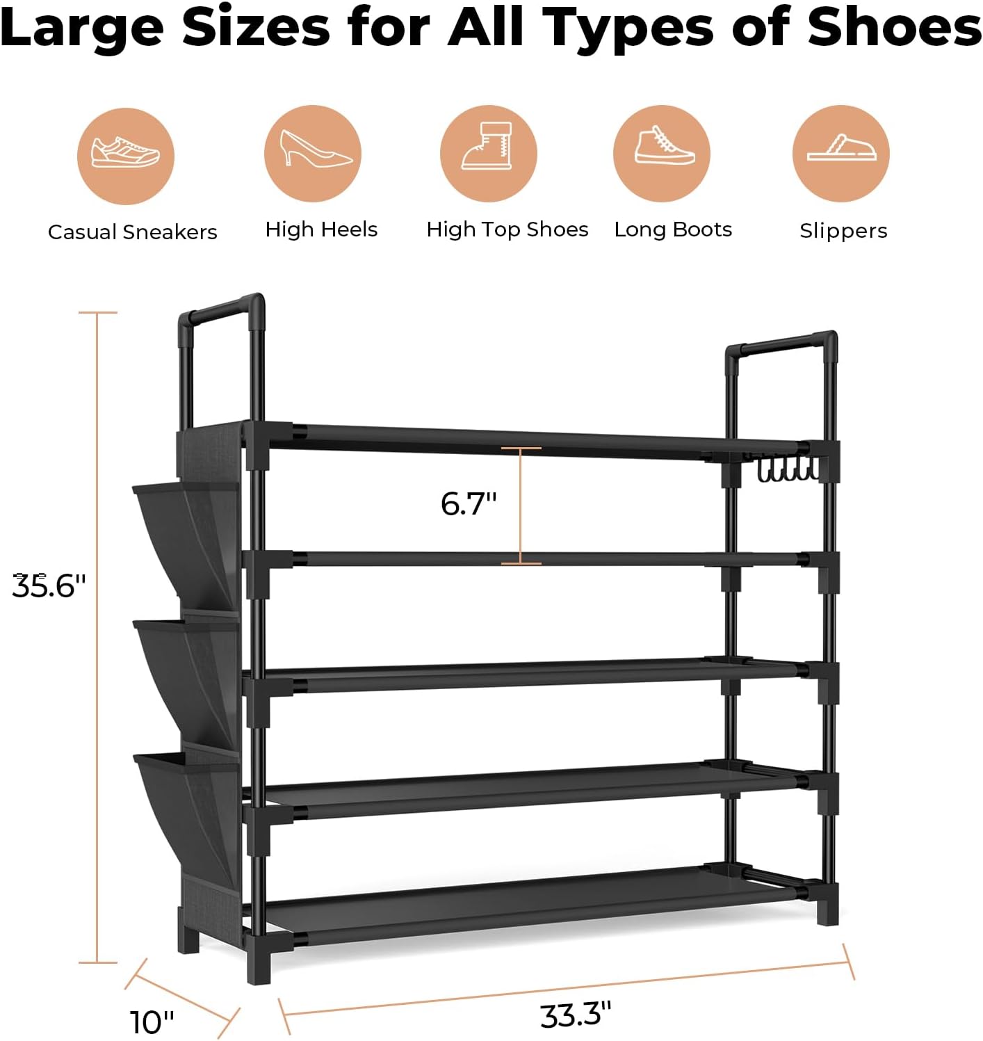 5 20-25 Closet, Tier Shoe Rack, Shoe Organizer Storage for Pair Boot and Sneaker, Stackable Free Standing Shoe Shelf