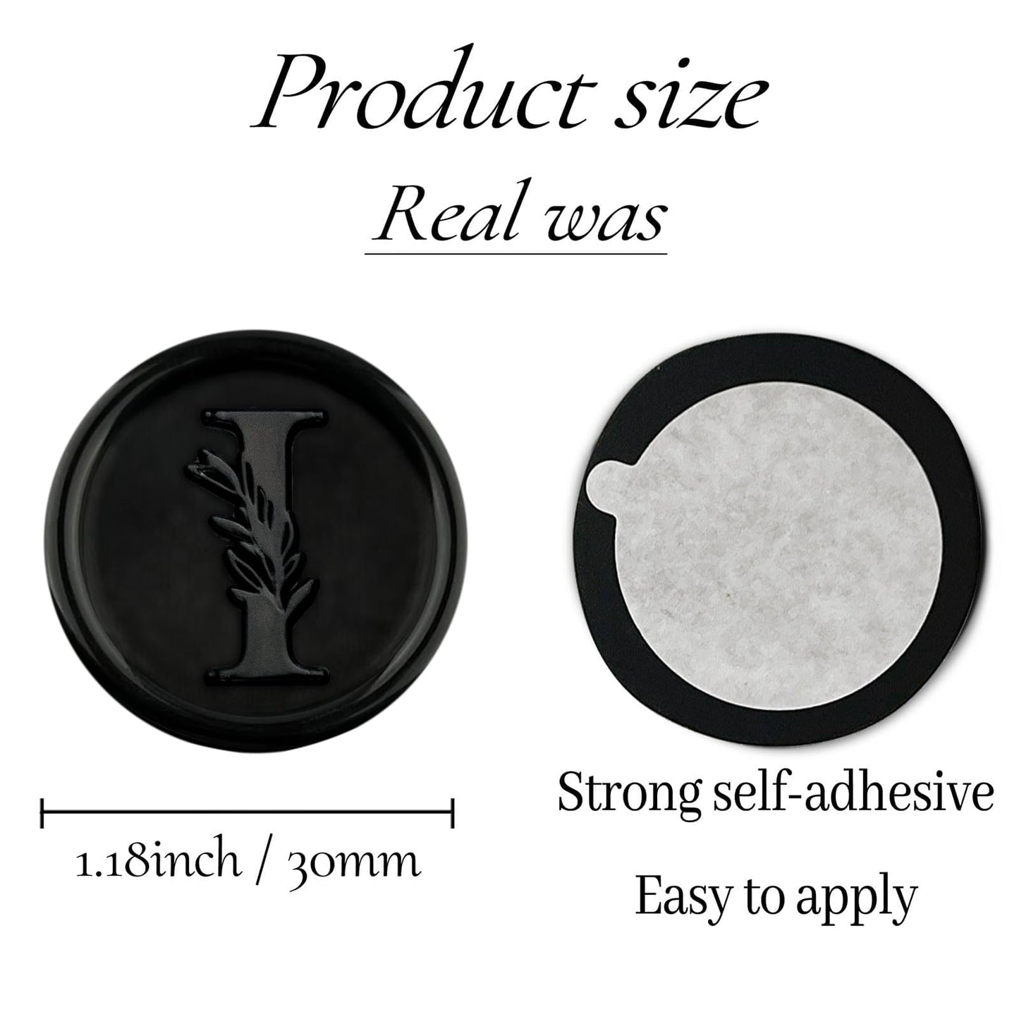 100Pcs Black Wax Seal Stickers Handmade Vintage Botanical Leaves Adhesive Letter Wax Stickers for Wedding Party Invitations, Envelope, Gift Wrap, Christmas(Initial I, Black)