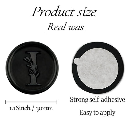 100Pcs Black Wax Seal Stickers Handmade Vintage Botanical Leaves Adhesive Letter Wax Stickers for Wedding Party Invitations, Envelope, Gift Wrap, Christmas(Initial I, Black)