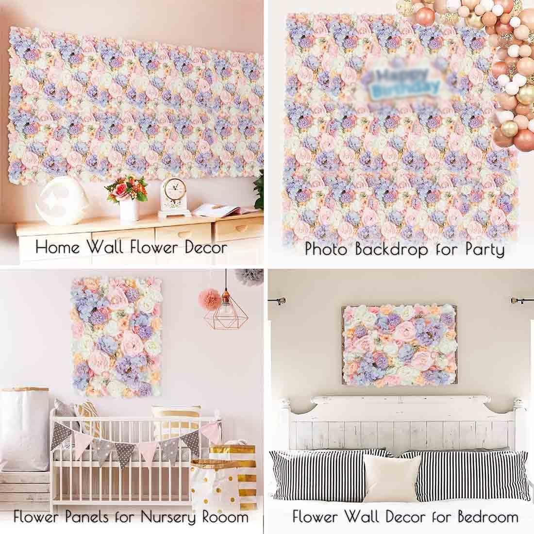 GOUZIBHD Fake Flower Backdrop, Artificial Floral Wall Panel 6PCS 3D Flower Wall Panel, for Wedding Party Photography Home Decor, 24x16in Faux Flower Background