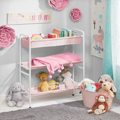 mDesign 3-Tier Metal Frame, Vertical Toy Storage Organizer Cart for Child/Kids Bedroom, Toy Room, Playroom - Holds Toys, Crayons, Building Blocks, Puzzles, Crafts, Books, Blankets - Pink/White