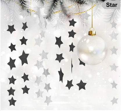 Glitter Black Star Hanging Garland - Twinkle Paper Star Banner for Festival Home Wall Decoration, Halloween Themed Party, Birthday Party Decorations, 2.8", Totally 23 ft/7m