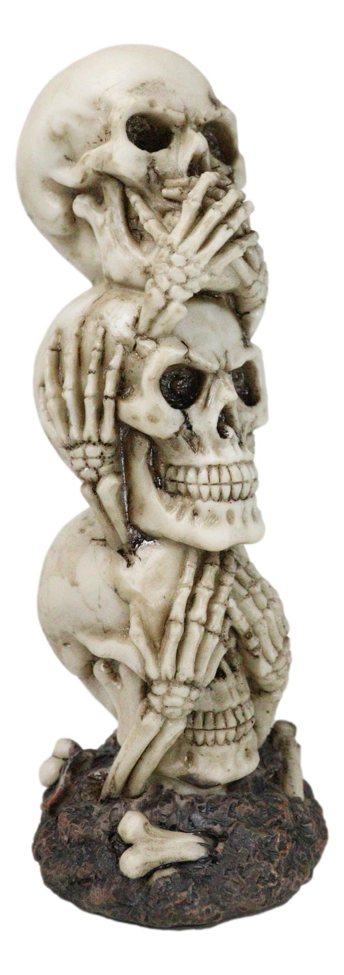 Ebros Triple Stacked Funny See Hear Speak No Evil Skulls Figurine for Scary Halloween Decorations and Spooky Macabre Graveyard Ossuary Skeletons Statue