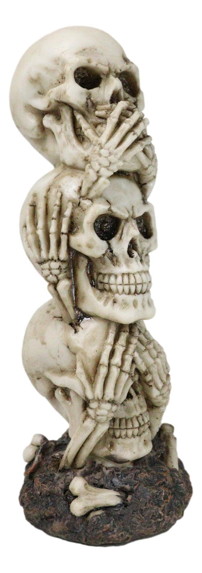 Ebros Triple Stacked Funny See Hear Speak No Evil Skulls Figurine for Scary Halloween Decorations and Spooky Macabre Graveyard Ossuary Skeletons Statue
