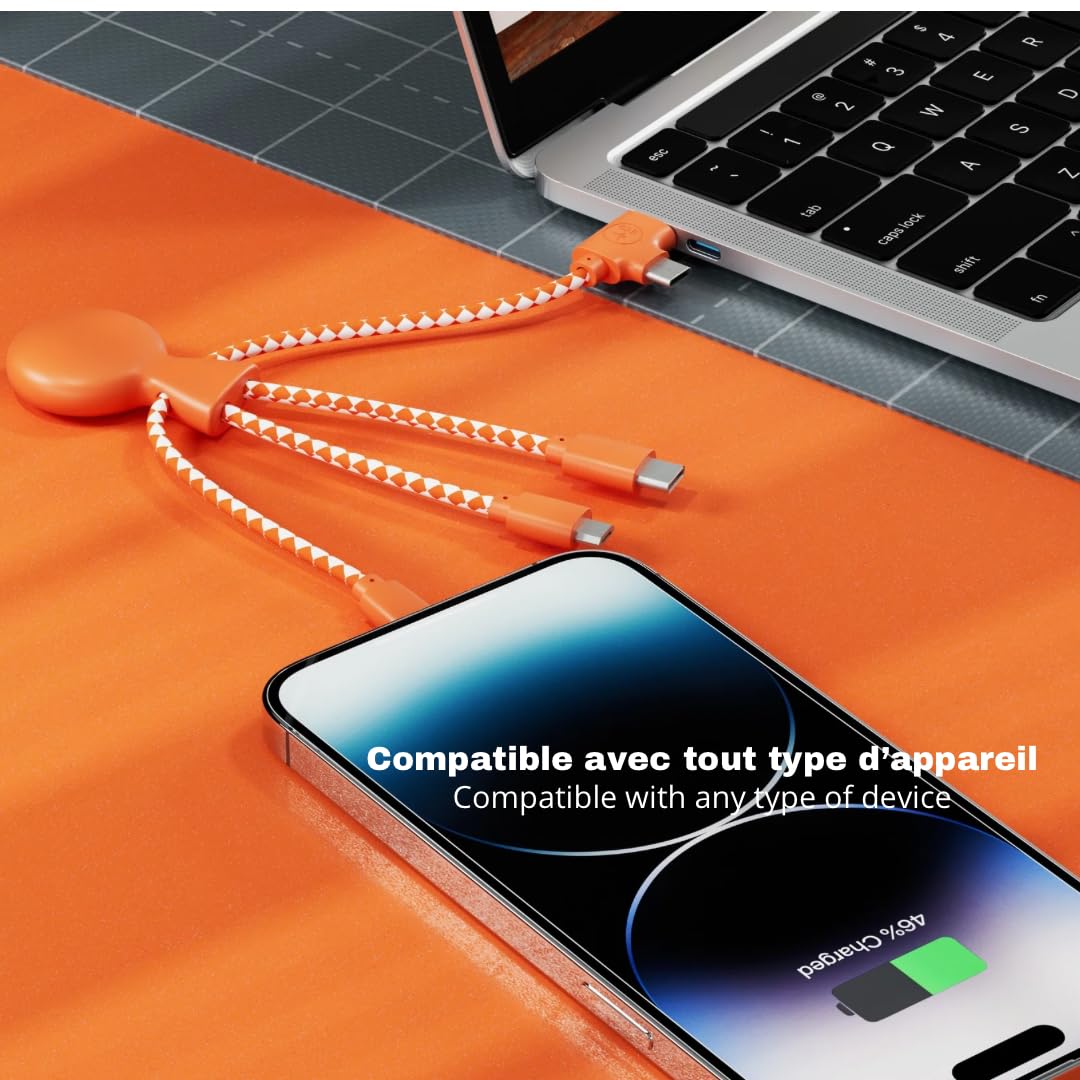 Xoopar Multi USB Cable 4 in 1 - Universal Charger Made from Recycled Plastic - USB, USB-C, Lighting, Micro USB Ports - Compatible with All Smartphones Mr Bio White Octopus