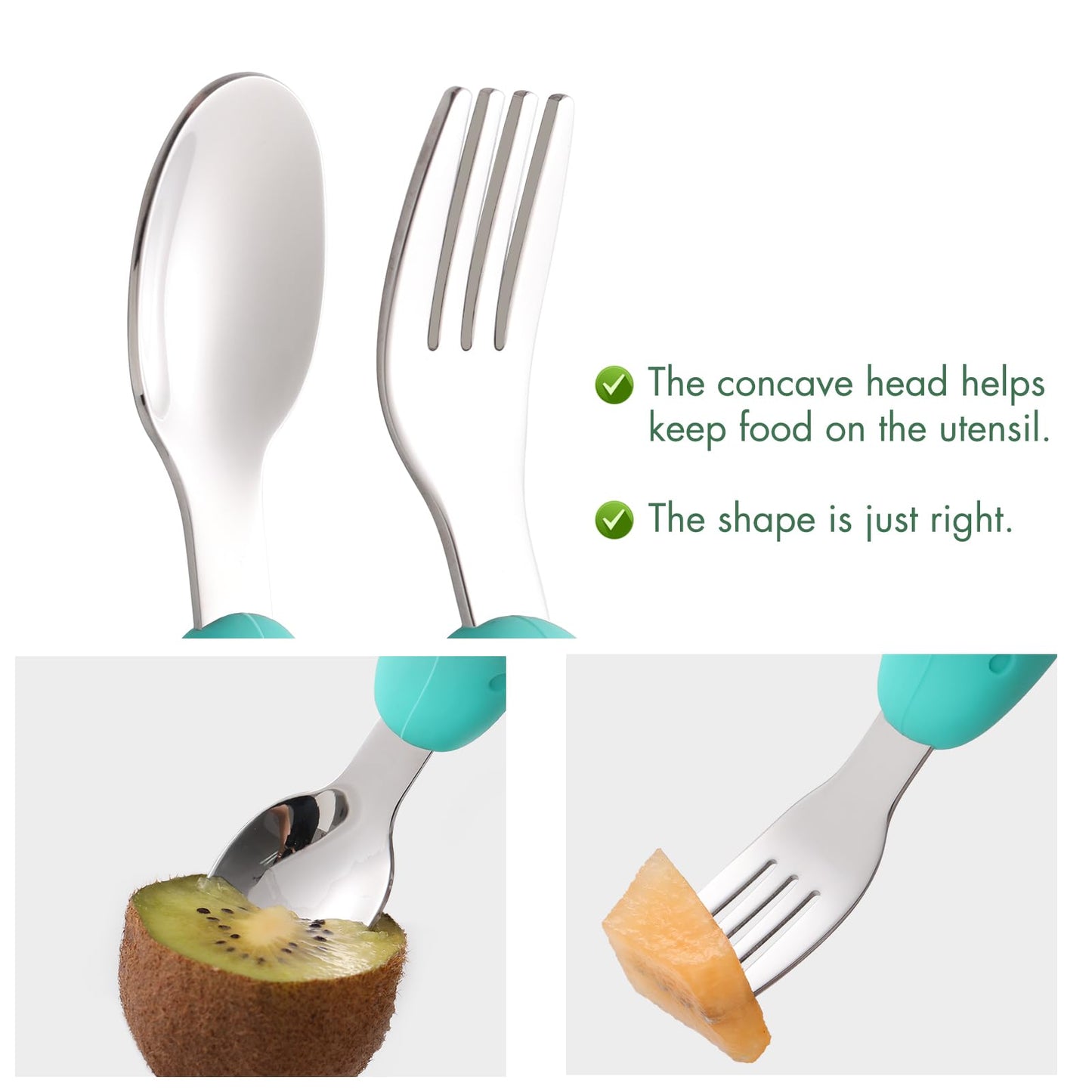 YIVEKO Baby Fork and Spoon Set with Carry Case Baby Training Utensils Self Feeding Toddler Silverware Silicone and Stainless Steel Kids and Toddler Utensil Set-Dinosaur