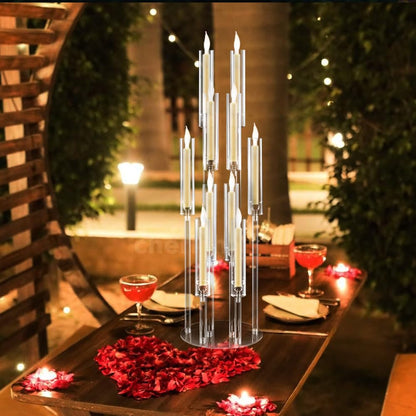 10Pcs Acrylic Candelabra Centerpiece,10 Arm Floor Candelabras for Wedding Clear Candle Centerpieces with Acrylic Shade Pillar Taper Candlestick for Tables Dinner Party