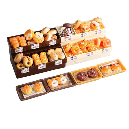 Boodecal 62Pcs Miniature Bakery Mini Bread Food Stand Display Cabinet Bread Rack Play Mini Kitchen Game Party Accessories Toys for Doll House