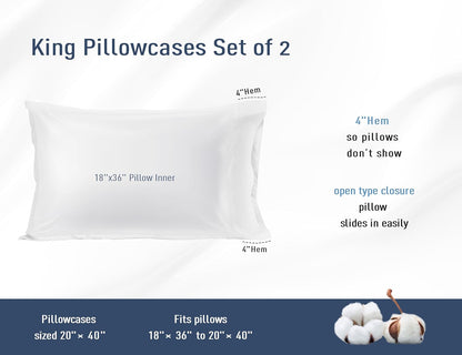 Regine Switzerland King Size Cotton Percale Pillowcases - Breathable & Hypoallergenic, Set of 2 (20x40 Inch, White)