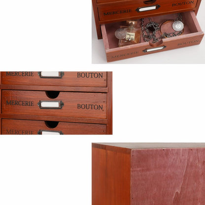 PACKGILO Wooden Storage Box Rustic Desktop Organizer with 3 Drawers Office Desk Accessories Shelf Small Craft Storage Containers Apothecary Cabinet and Chest Jewelry Holder for women(BROWN)