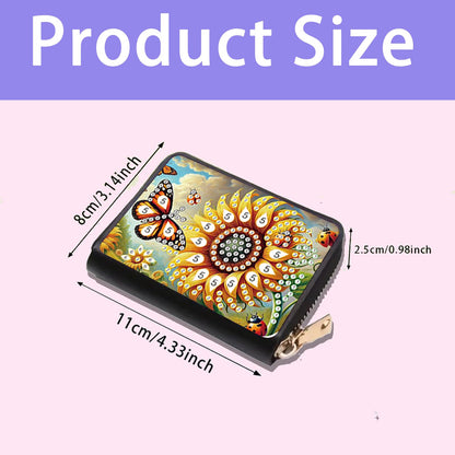 JZHYOAN Sunflower Diamond Art Credit Card Holder DIY Butterfly Pattern Zipper Business Small Wallet Coin Purse Keychain Gem Arts Card Holder Wallet Family Adult Man Woman Craft Gift