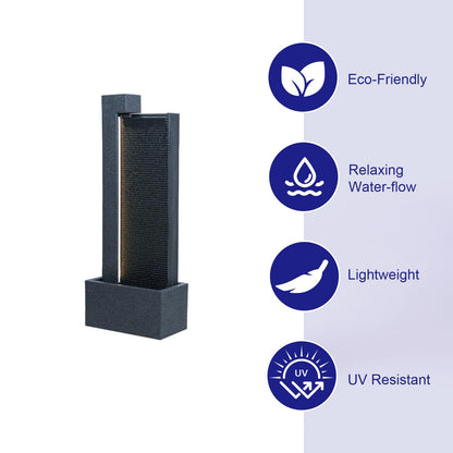 Puulye 39.76" H Outdoor Water Fountain Made with Eco-Friendly Recyclable Materials, Polyethylene Modern Waterfall Water Fountain Outdoor, Garden Decor with LED Light & Pump for Patio, Porch, Backyard
