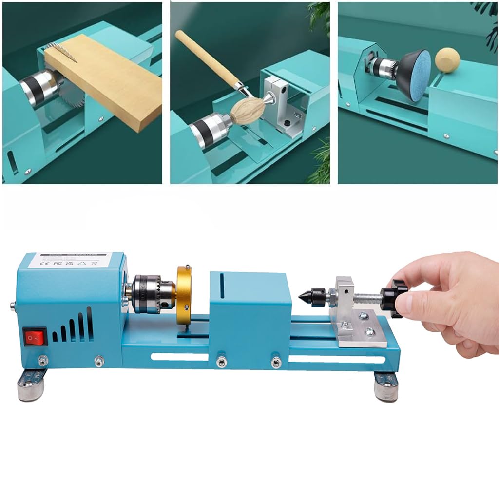 BACHIN Mini Lathe Wood Lathe Machine Multi-Purpose Type Lathe with Wood Lathe Milling Accessories, for Wood Polishing, Grinding, Cutting and Milling ，2.76 in x 6.3 in, 24VDC 96W，7 Speeds