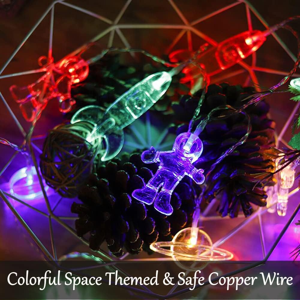 16.4FT 30 Fielegen LED Children's Room LED String Light Astronaut Spaceship Rocket Pendants Outer Space Theme Holiday