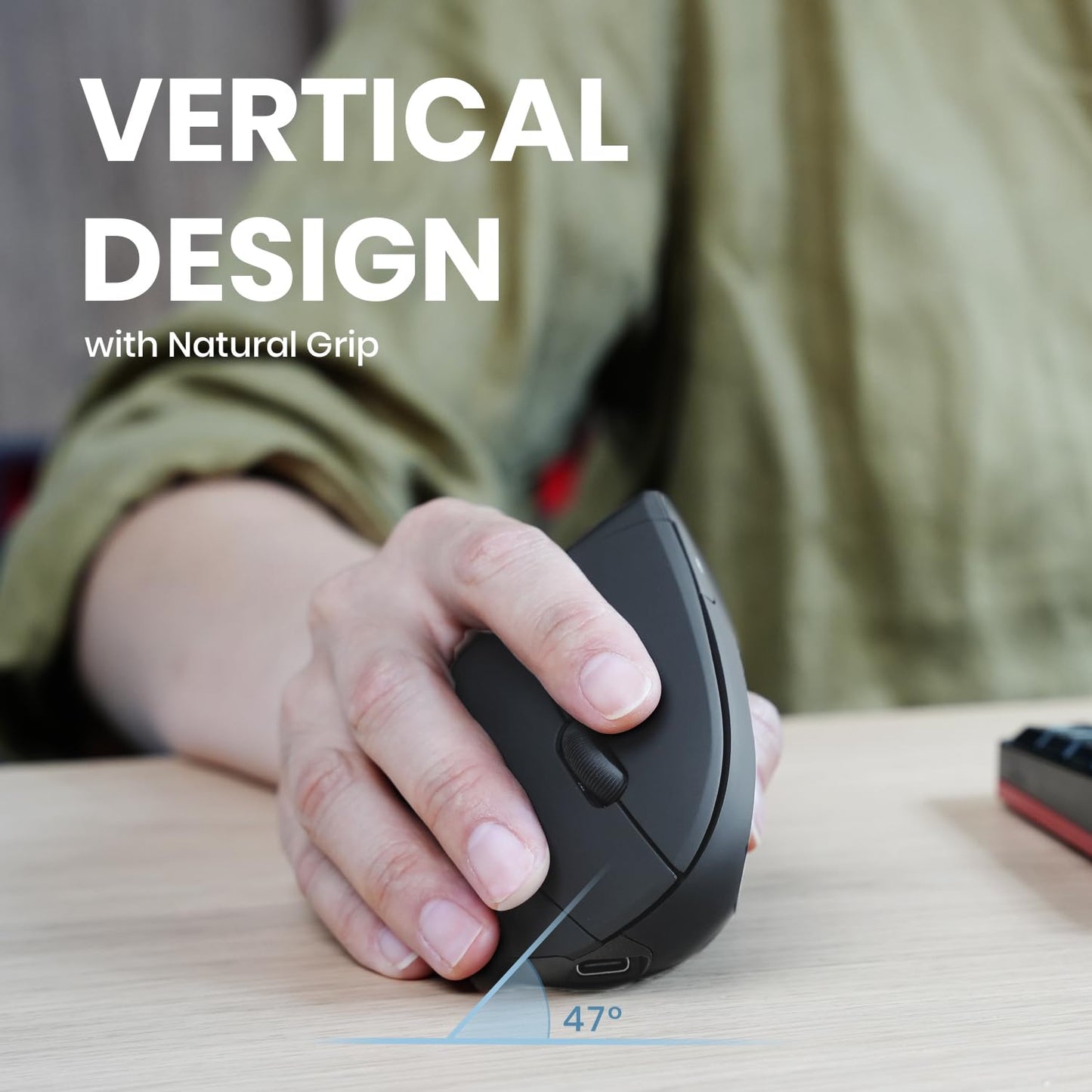 Perixx PERIMICE-713 Wireless Ergonomic Vertical Mouse - 800/1200/1600 DPI - Right Handed - Recommended with RSI User
