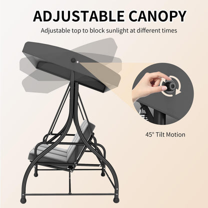 3-Seat Outdoor Porch Swing Glider with Adjustable Canopy, Patio Swings Bed with Removable Cushion for Porch, Backyard, Garden, Poolside, Balcony - Gray