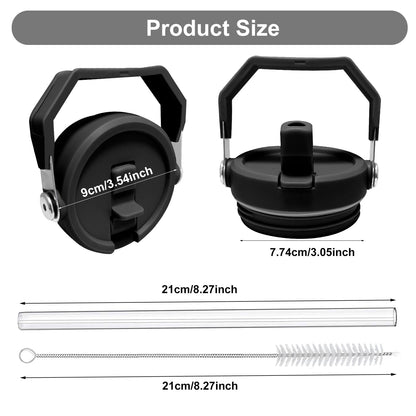 2-Pack Replacement Flip Straw Lids for Stanley IceFlow Tumbler 30oz and 20oz, Spill-Proof Cap with 2 Reusable Straws & 2 Cleaning Brushes, BPA-Free, Easy to Clean(Black)