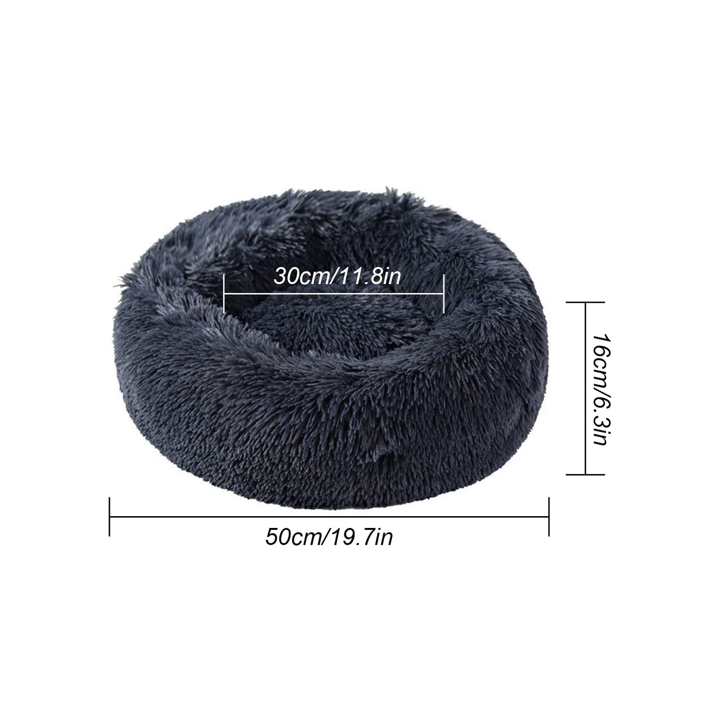 UUEMB 50cm Calming Dog Cat Bed, Plush Donut Pets Beds for Small Dogs Cats, Soft Puppy Kitten Cuddler Round Bed Cushion, Washable Warm Dog Beds for Improved Sleeping (Dark Grey)