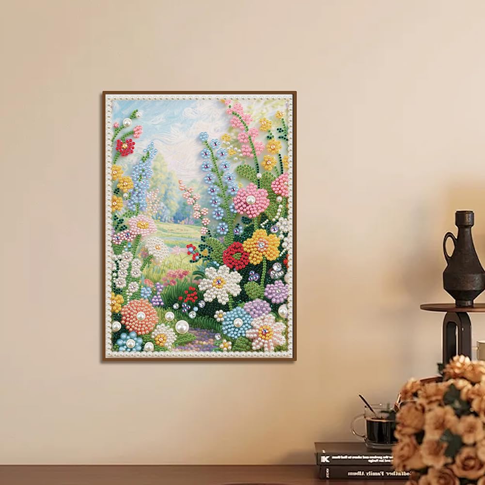 DIADAY 5D DIY Pearl Painting Kit for Adults, Floral Pearl Art with Diamond Special Shape Rhinestones, 3D Relief Beads Craft Home Wall Decor Gift, 12 x 16 Inches