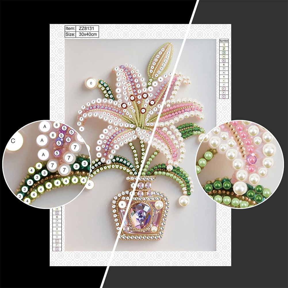 Kulvci Flower DIY 5D Pearl Painting Kit, Diamond Painting Kit for Adults Beginner, Bead Art Kits All-Pearl Dot Painting for Wall Decor, Creative Stress Relief Gift Home Decor,12 × 16 inch