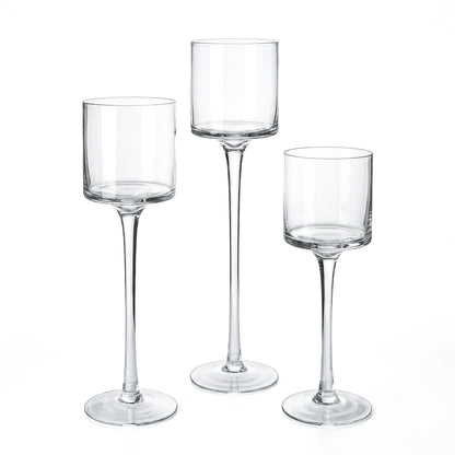 Royal Imports Glass Candleholder Flower Vase, Floating & Pillar Candle Centerpiece Display, Decorative Hurricane on Pedestal for Home or Wedding Set of 3, Clear