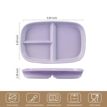 MDZF SWEET HOME Portion Control Plate for Weight Loss, Ceramic Divided Plates with 3 Compartments for Adults and Kids, Dishwasher and Microwave Safe (Purple)