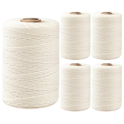 PerkDecor 3,000ft (600ft x 5Rolls) Butchers Twine 2mm Cotton String for Cooking Kitchen Meat Turkey Sausage Roasting Baking Gift Wrapping DIY Crafts Crocheting Knitting
