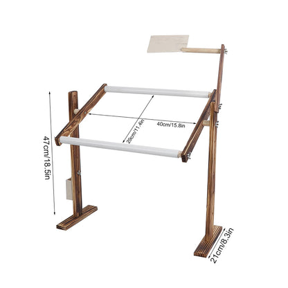 Adjustable Wooden Cross Stitch Frame Stand with Scroll Bar & Side Pocket - Pine Embroidery Desktop Holder for Sewing Craft Tools (120 Characters)