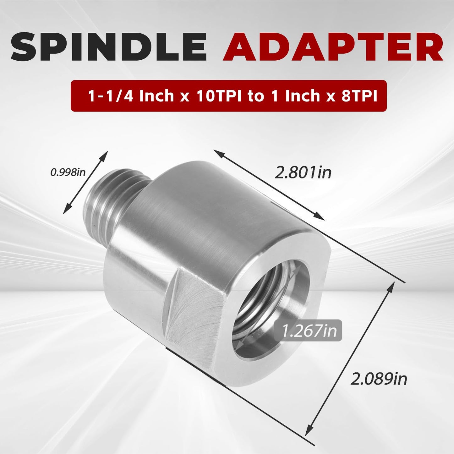 findmall Lathe Headstock Spindle Adapter Converts 1-1/4 Inch x 8TPI to 1 Inch x 8TPI for Woodworking Lathe