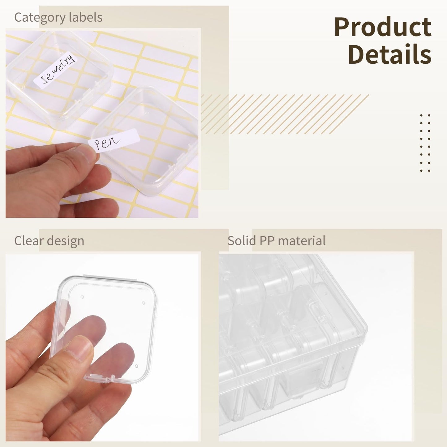 120Pcs Bead Organizer Box, Small Clear Plastic Bead Storage Containers, 4 Craft Storage Boxes with Hinged Lid, 336 Labels, Mini Box for Jewelry Making Bracelets Beading Nails Screws Seeds Small Parts