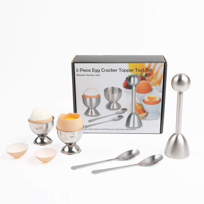 Soft Hard Boiled Egg Cutter Topper Set Egg Cracker with Include 2 Cup 2 Spoon 1 Topper Cutter Shell Separator Remover Stainless Steel Kitchen Tool