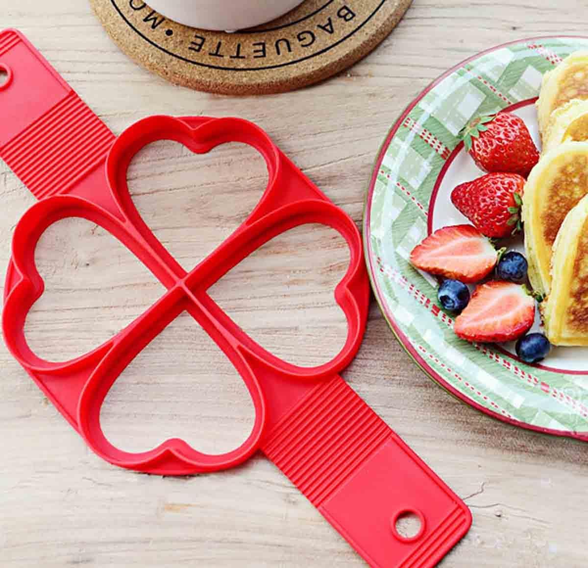 Flip N Cook Silicone Pancake Mold, 2pcs Round + Heart, Flip and Cook Pancake Maker