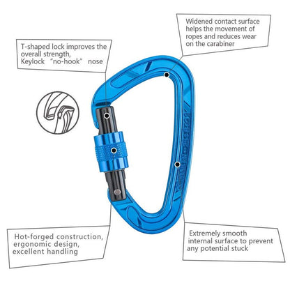 Kailas Locking Climbing Carabiners Rock Clips Heavy Duty Steel UIAA Certified 25KN Screw Gate D Shape for Rappelling and Mountaineering