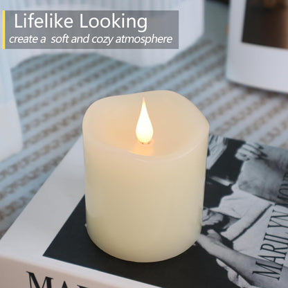 TECHLONG Flameless Candles Battery Operated with Timer, 3D Moving Flame Flickering, Last 600+ Hours Battery Candles, 3" x 4" Ivory Real Wax Electric LED Candle for Wedding Party Decorations