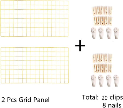 Yash Metal Wire Grid Panel, Display Organizer for Postcard, Wall Artwork for Home Office Living Room (Pack of 2 Pcs)