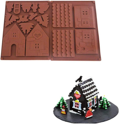 Gingerbread House Mold Kit - Christmas Chocolate Silicone Mold - 3D Cookie Mold for DIY 3D Max Biscuit Tool