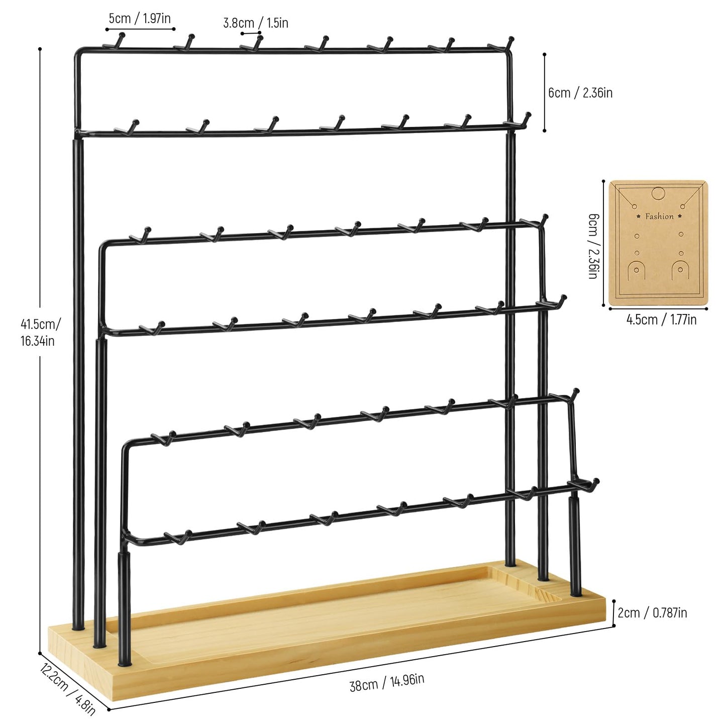 Jewelry Display for Vendors,6 Tiers 42 Hooks Earring Rack Display Holder Stand, Earring Organizer Holder for Necklaces Rings Bracelets Keychains,Jewelry Display for Selling with Earrings Cards-Black