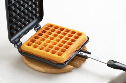 Yoshikawa SJ2275 Waffle Maker, Single, Black, Fluorine Treatment for Gas Stoves, 13.6 x 5.6 x 1.3 inches