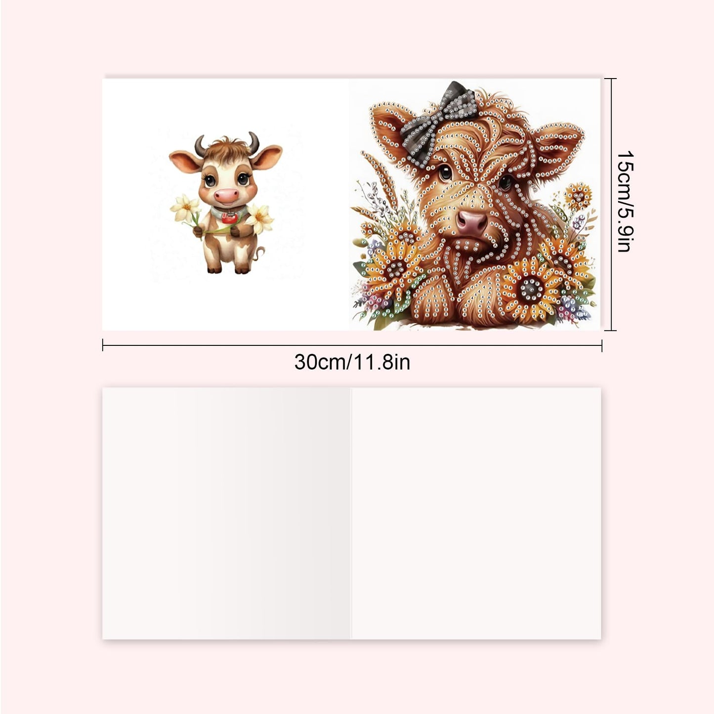 SHEGZHUC 6 Pack Diamond Painting Gift Card Diamond Art Kits for Adults Birthday Wedding Anniversary Greeting Get Well Congratulations Thank You Cards with Envelopes || Cows Sunflowers Animals