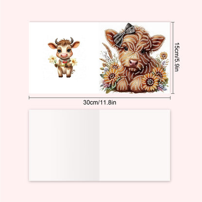 SHEGZHUC 6 Pack Diamond Painting Gift Card Diamond Art Kits for Adults Birthday Wedding Anniversary Greeting Get Well Congratulations Thank You Cards with Envelopes || Cows Sunflowers Animals